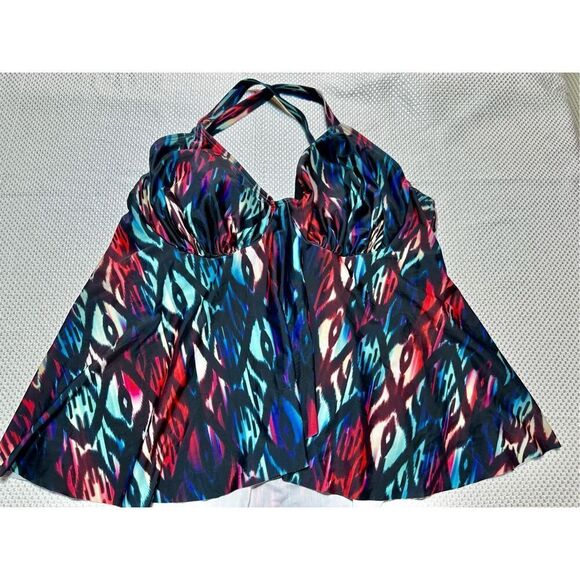 Swimsuits for all size 22 multi-colored print tankini top plus size - Picture 1 of 5